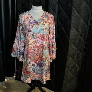 Colorful Paisley V-Neck Dress